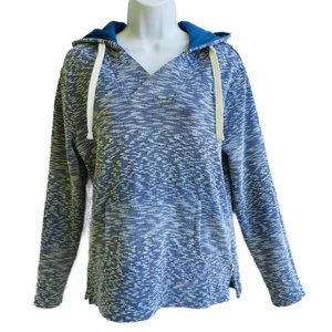 Hang Ten Ladies Space Dye Blue Knit Hoodie Poncho Kangaroo Pocket Drawstring S